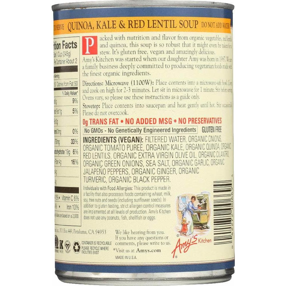AMYS Amy'S Organic Quinoa, Kale, And Red Lentil Soup, 14.4 Oz