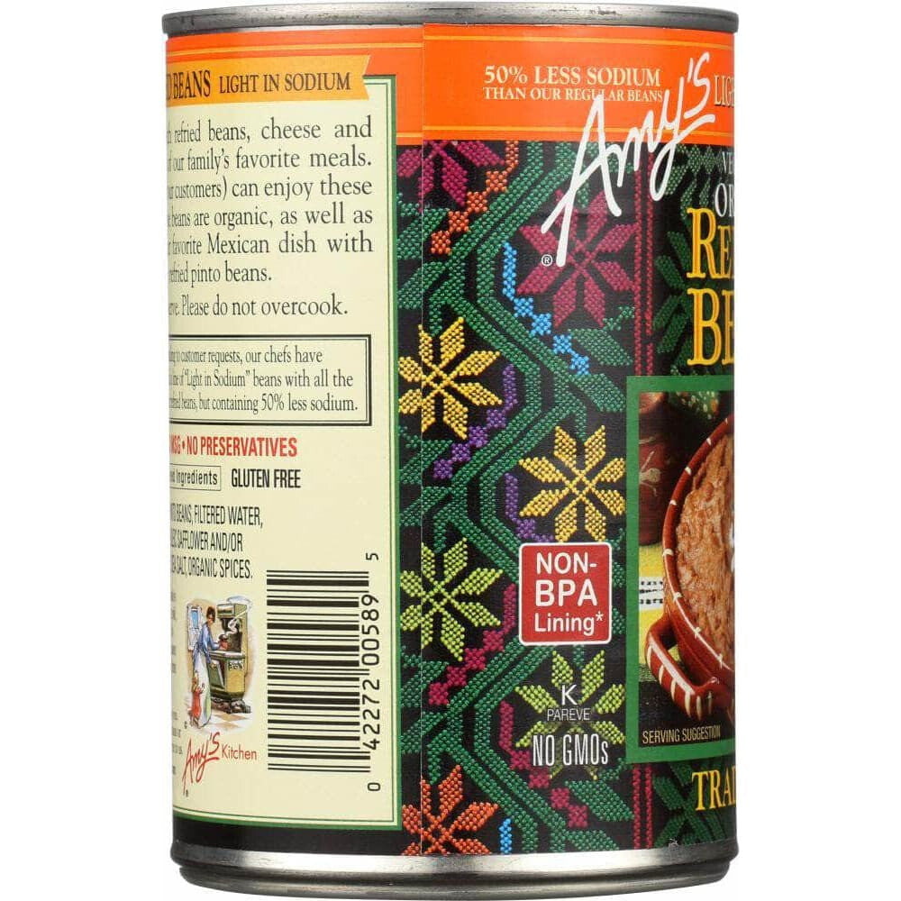 Amys Amy's Organic Refried Beans Traditional Light in Sodium, 15.4 oz