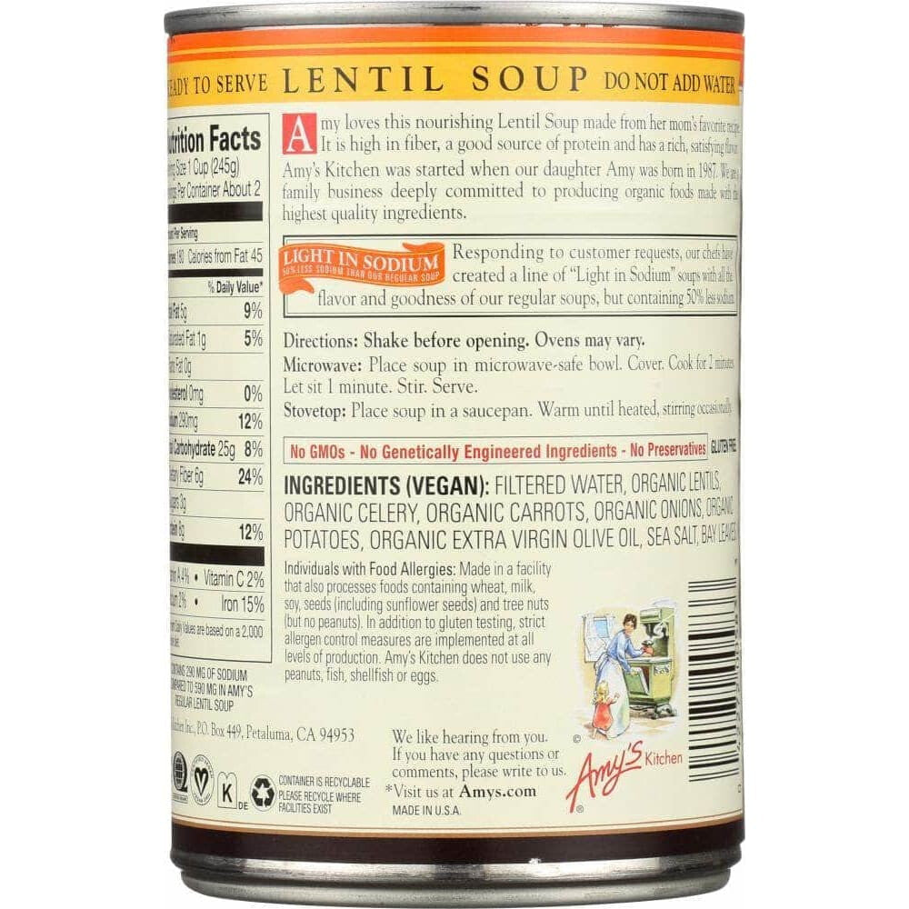 Amys Amy's Organic Soup Lentil Light In Sodium, 14.5 oz