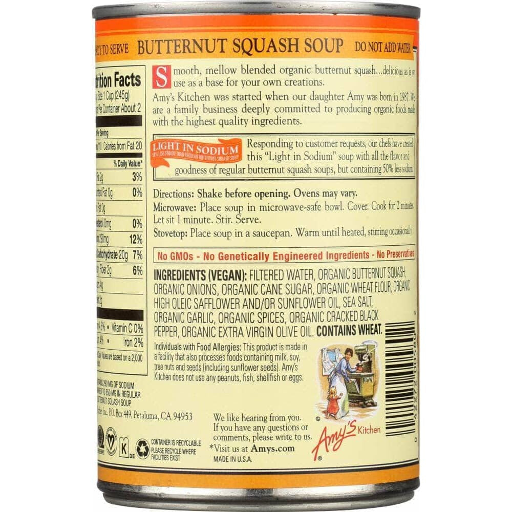 Amys Amy's Organic Soup Light in Sodium Butternut Squash, 14.1 oz
