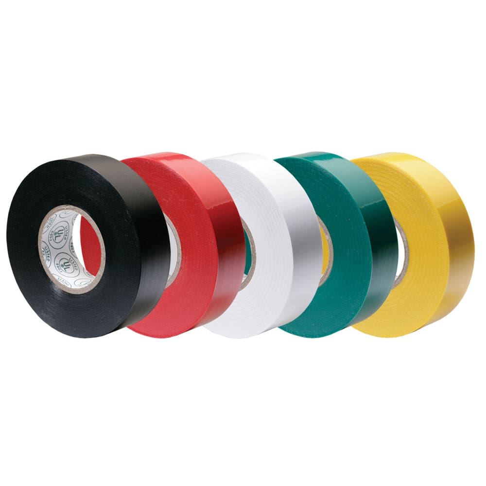 Ancor Premium Assorted Electrical Tape - 1/ 2 x 20’ - Black / Red / White / Green / Yellow (Pack of 6) - Electrical | Wire Management -