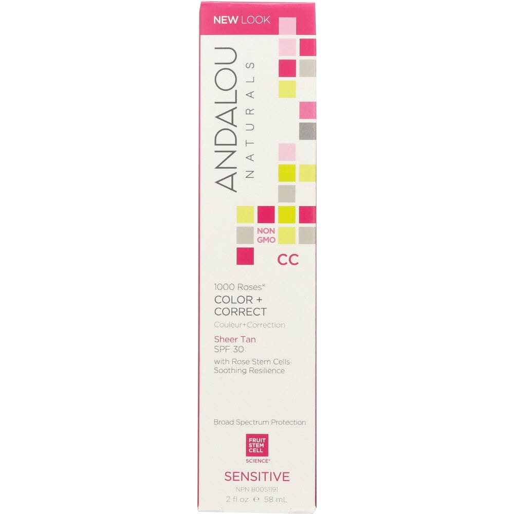 Andalou Naturals 1000 Roses Cc Color + Correct Sheer Tan With Spf 30 Sensitive 2 Oz - ANDALOU NATURALS