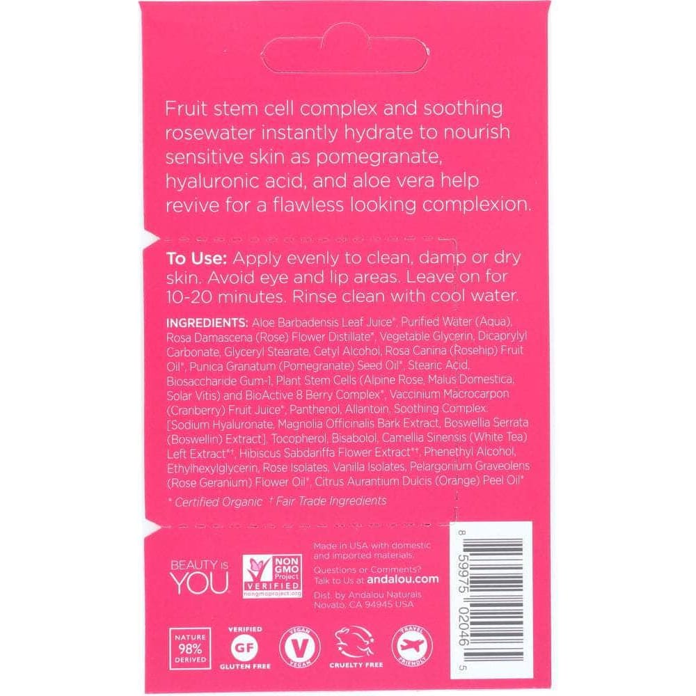 Andalou Naturals Andalou Naturals Instant Soothing Face Mask 1000 Roses Rosewater, 0.28 oz