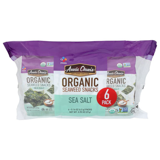 ANNIE CHUNS: Org Seaweed Sea Salt 6Pk 0.16 OZ (Pack of 5) - Grocery > Snacks > Seaweed Dried - ANNIE CHUNS