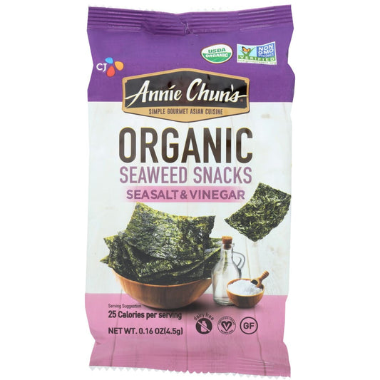 ANNIE CHUNS: Seaweed Snack Sea Salt & Vinegar Mini 0.16 oz (Pack of 6) - Grocery > Snacks > Seaweed Dried - ANNIE CHUNS