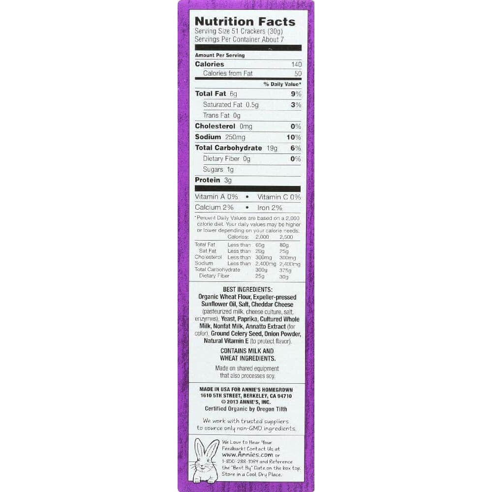 Annies Annie's Homegrown Cheddar Bunnies Baked Snack Crackers Original, 7.5 Oz