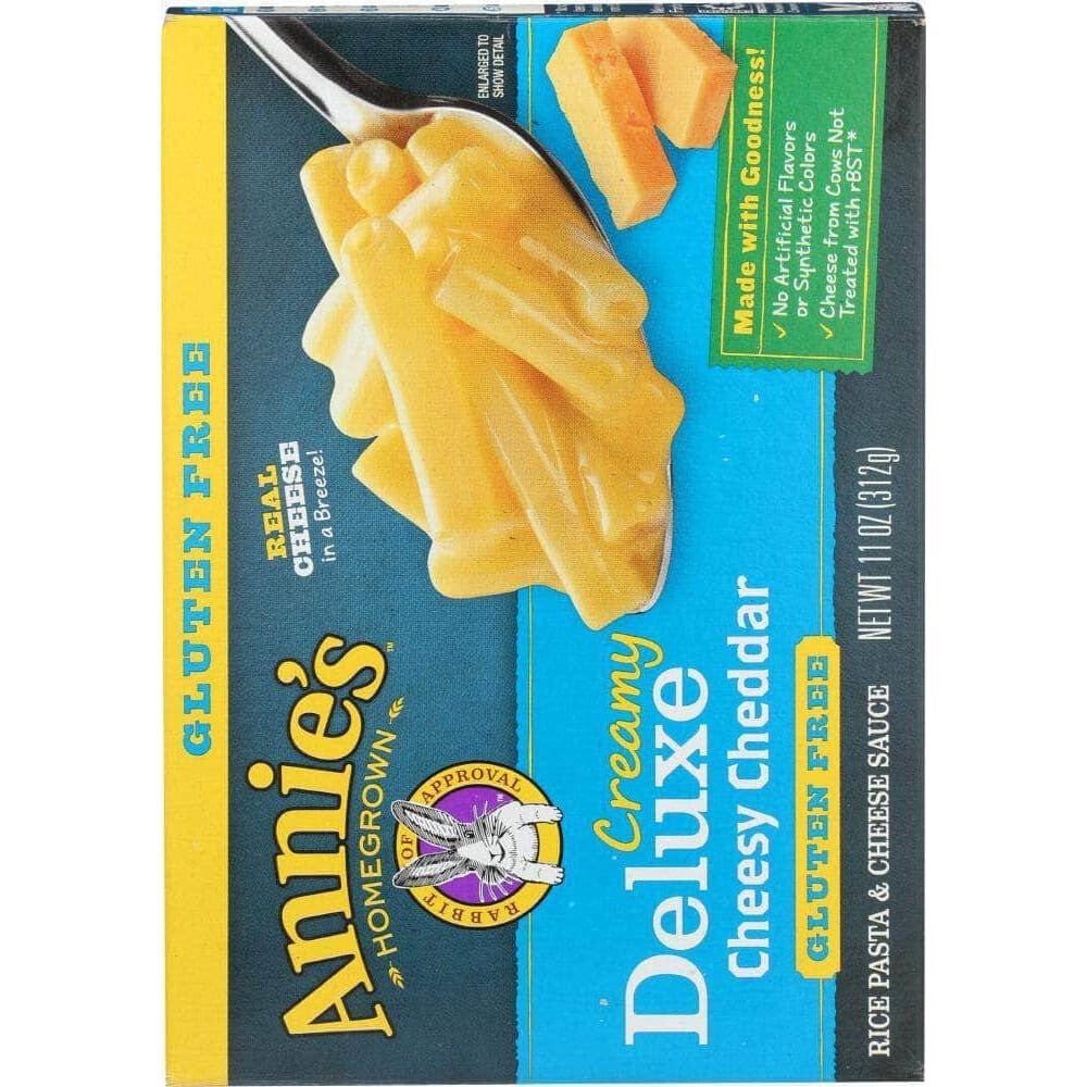 Annies Annie's Homegrown Creamy Deluxe Macaroni Dinner Rice Pasta & Extra Cheesy Cheddar Sauce Gluten Free, 11 oz