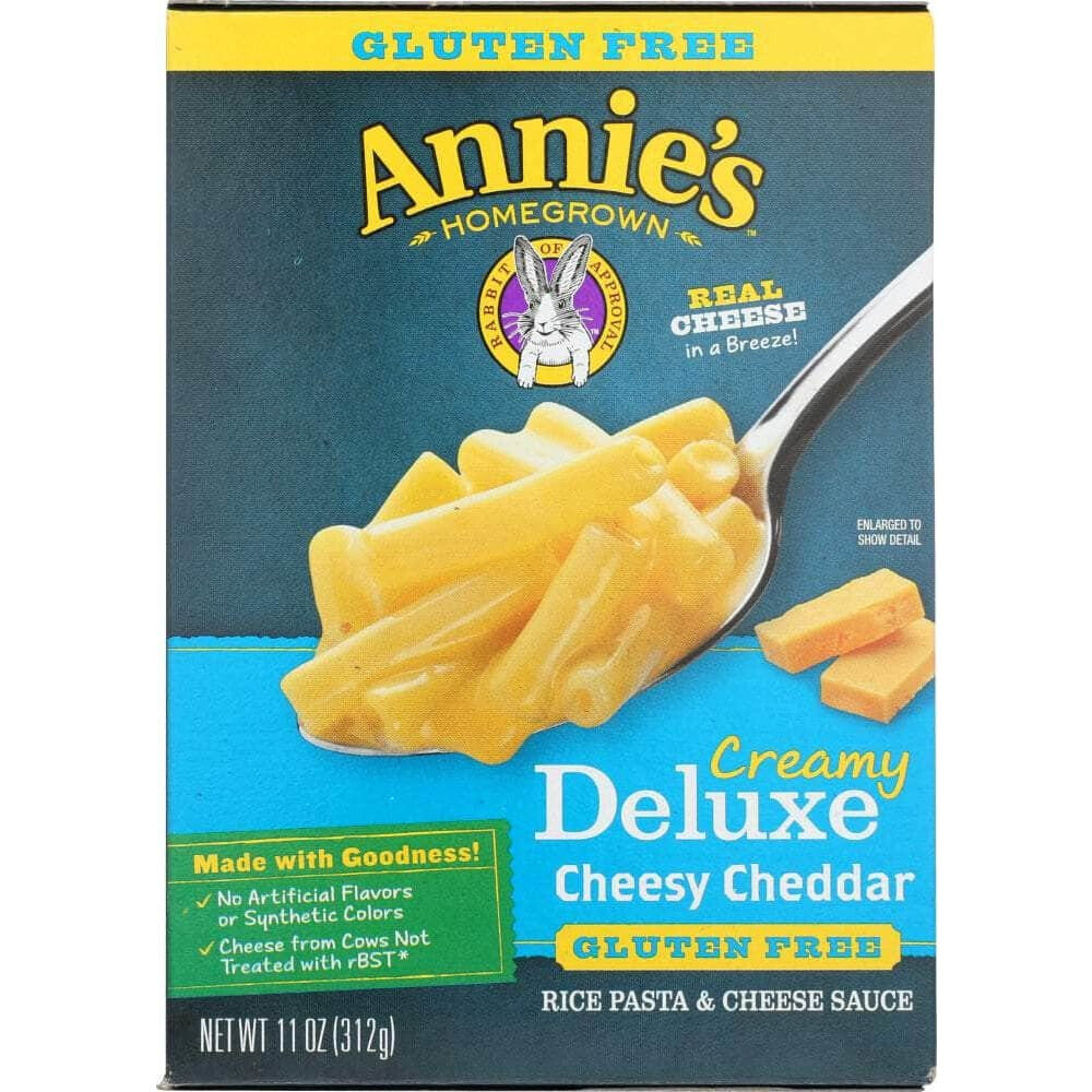 Annies Annie's Homegrown Creamy Deluxe Macaroni Dinner Rice Pasta & Extra Cheesy Cheddar Sauce Gluten Free, 11 oz
