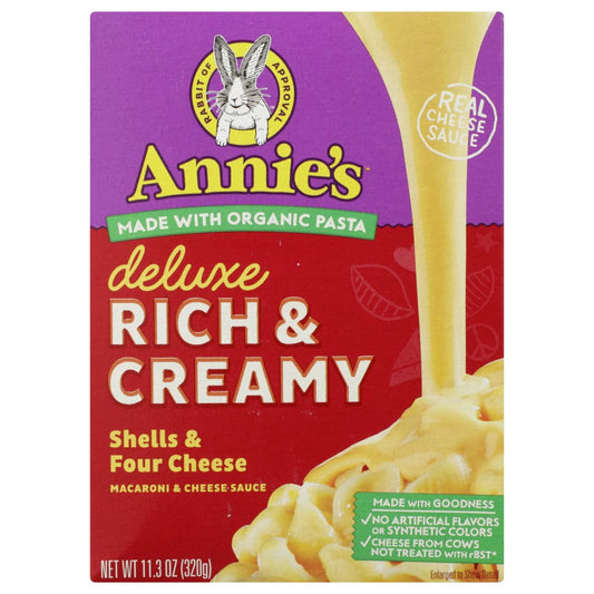 ANNIES HOMEGROWN: Deluxe Rich and Creamy Shells and Four Cheese Mac and Cheese 11.3 oz (Pack of 4) - Grocery > Pantry > Food - ANNIES