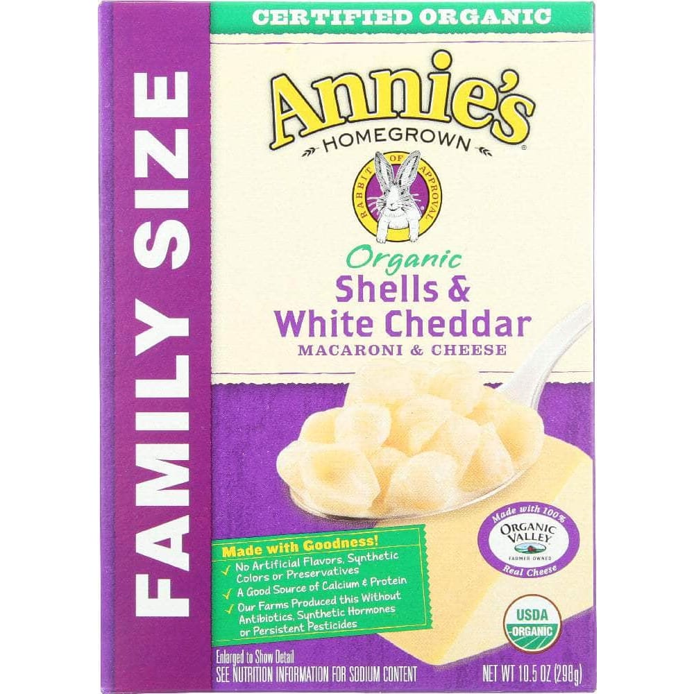 Annies Annies Homegrown Mac and Cheese Shell White Cheddar Family Size, 10.5 oz