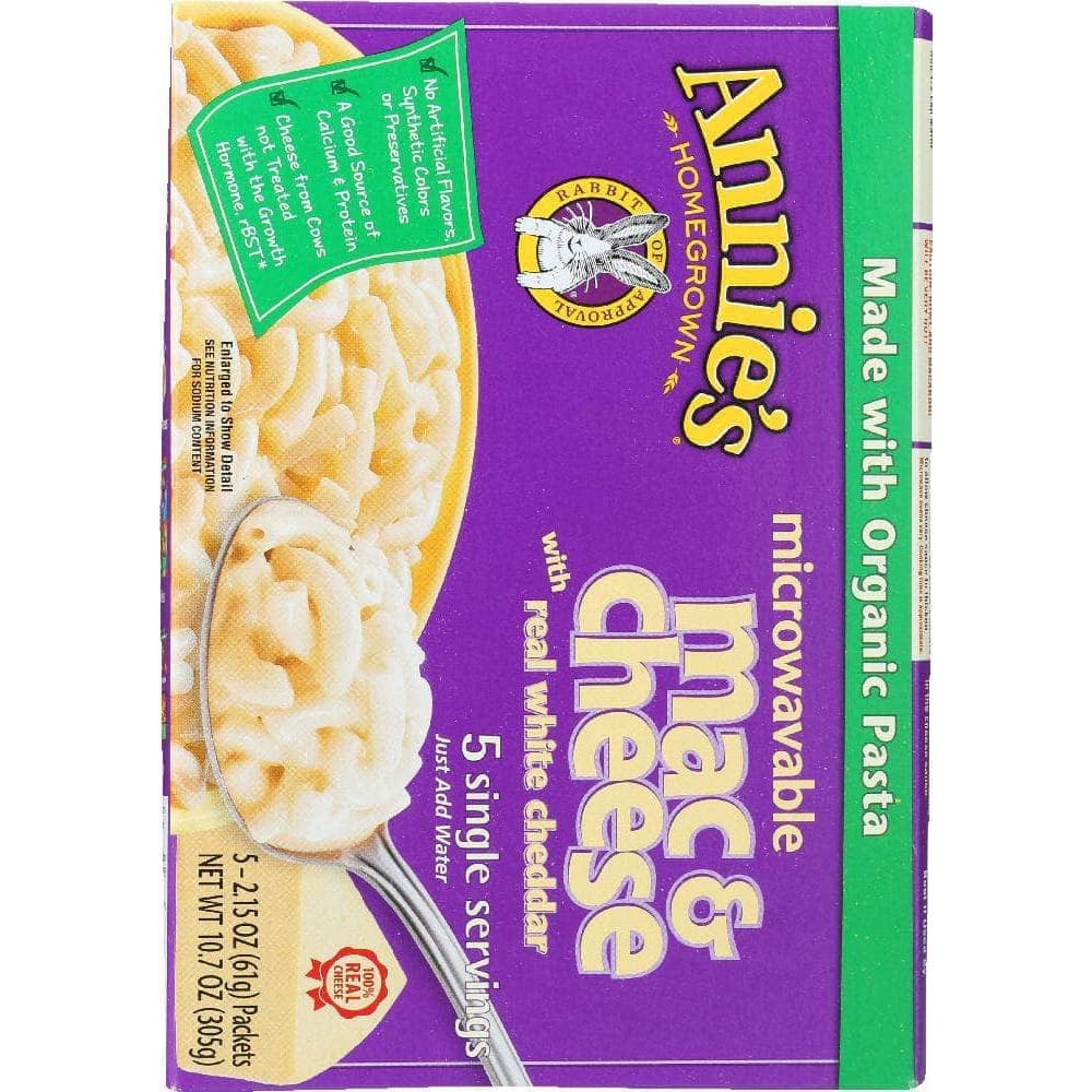 Annies Annie's Homegrown Macaroni and Cheese with Real White Cheddar 5 Single Servings, 10.7 Oz