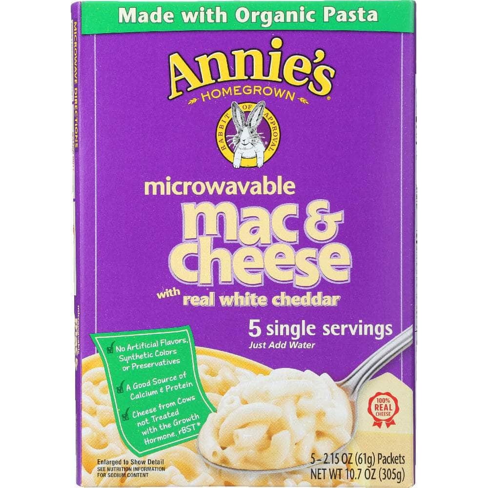 Annies Annie's Homegrown Macaroni and Cheese with Real White Cheddar 5 Single Servings, 10.7 Oz