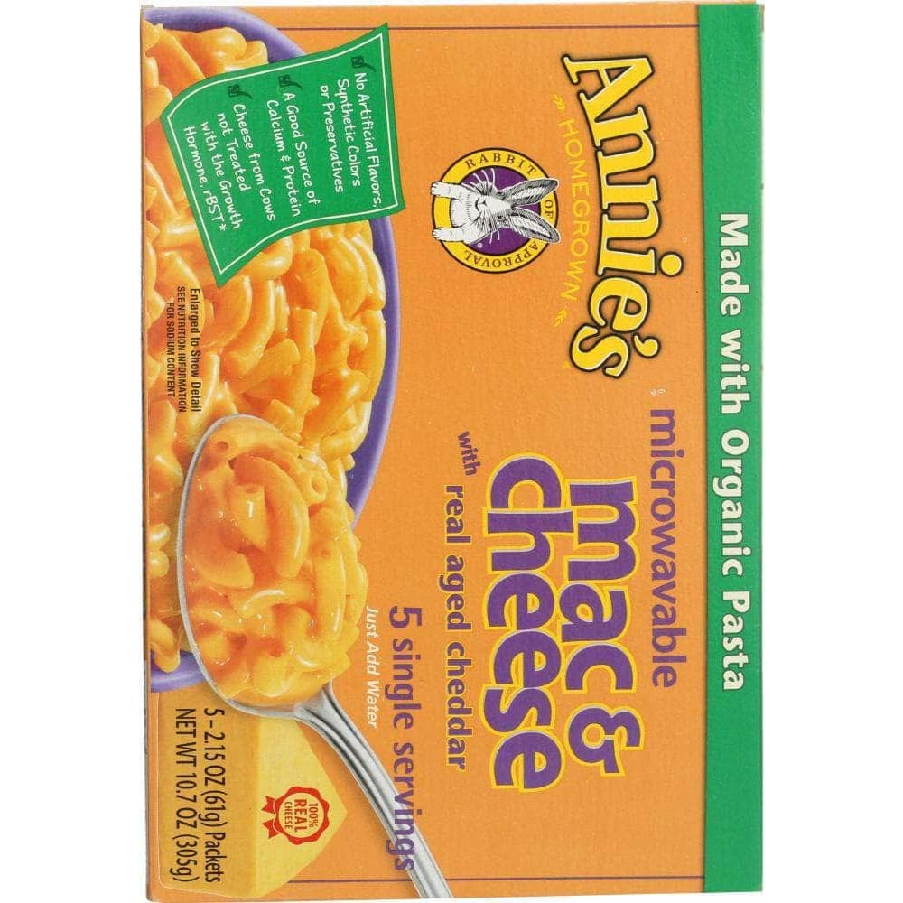Annies Annie's Homegrown Microwavable Macaroni & Cheese with Real Aged Cheddar 5 Single Servings, 10.7 Oz