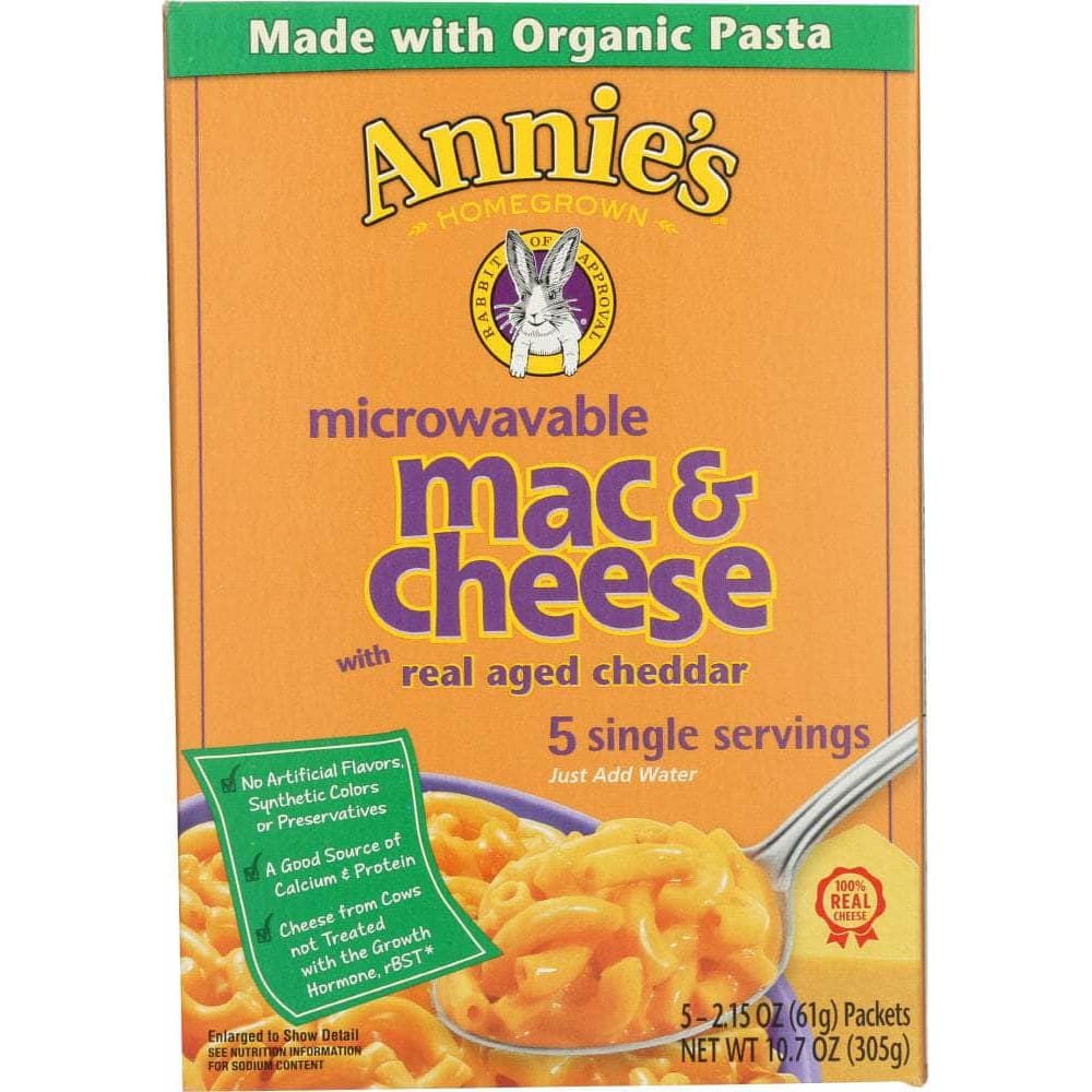 Annies Annie's Homegrown Microwavable Macaroni & Cheese with Real Aged Cheddar 5 Single Servings, 10.7 Oz