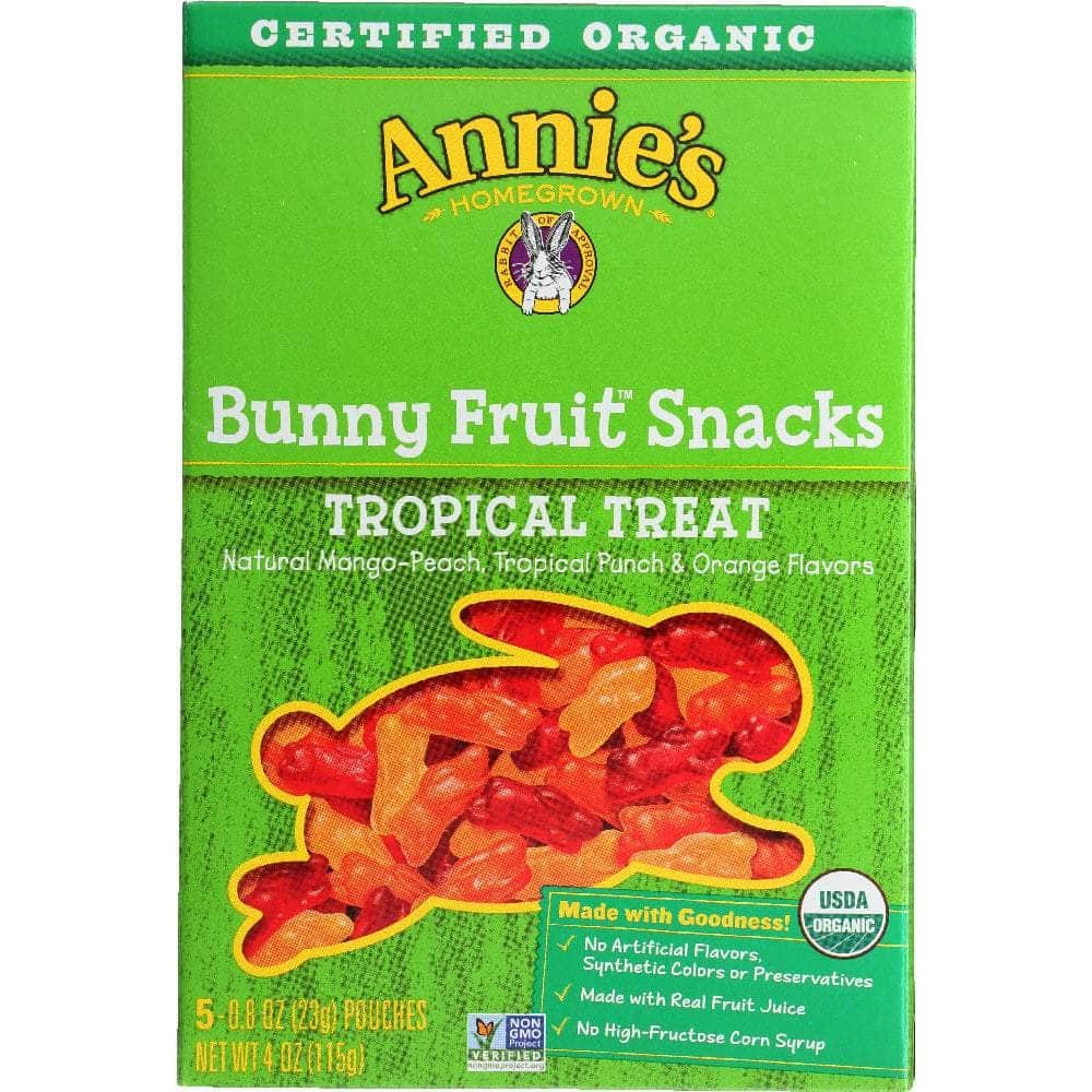 Annies Annie's Homegrown Organic Bunny Fruit Snacks Tropical Treat, 4 oz