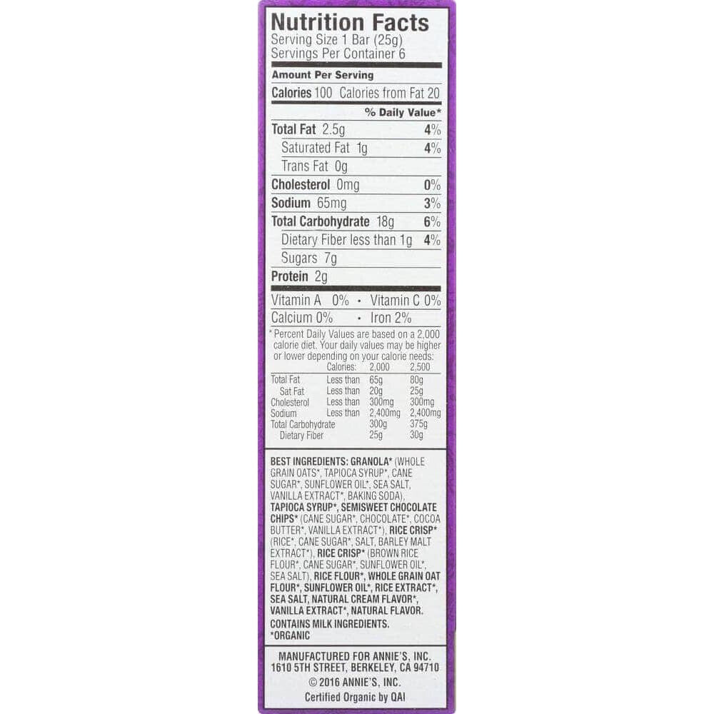 Annies Annies Homegrown Organic Chewy Granola Bars Chocolate Chip 6 pk, 5.34 oz