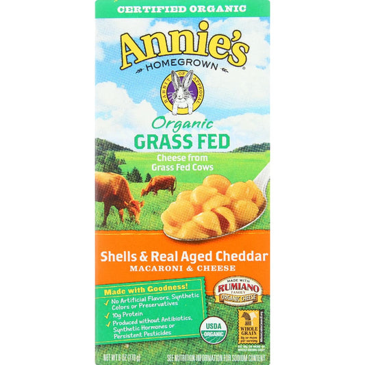 Annie’s Homegrown Organic Grass Fed Shells and Real Aged Cheddar Macaroni and Cheese 6 Oz (Pack of 5) - ANNIES HOMEGROWN