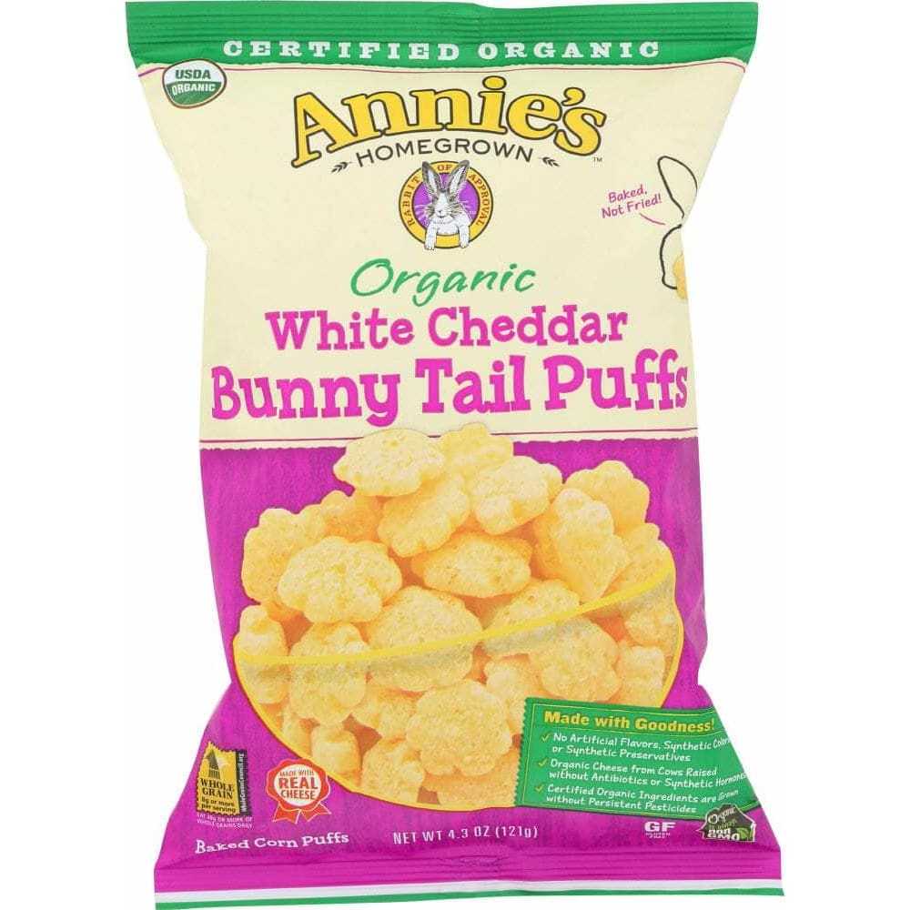Annies Annies Homegrown Organic White Cheddar Bunny Tail Puffs, 4.3 oz