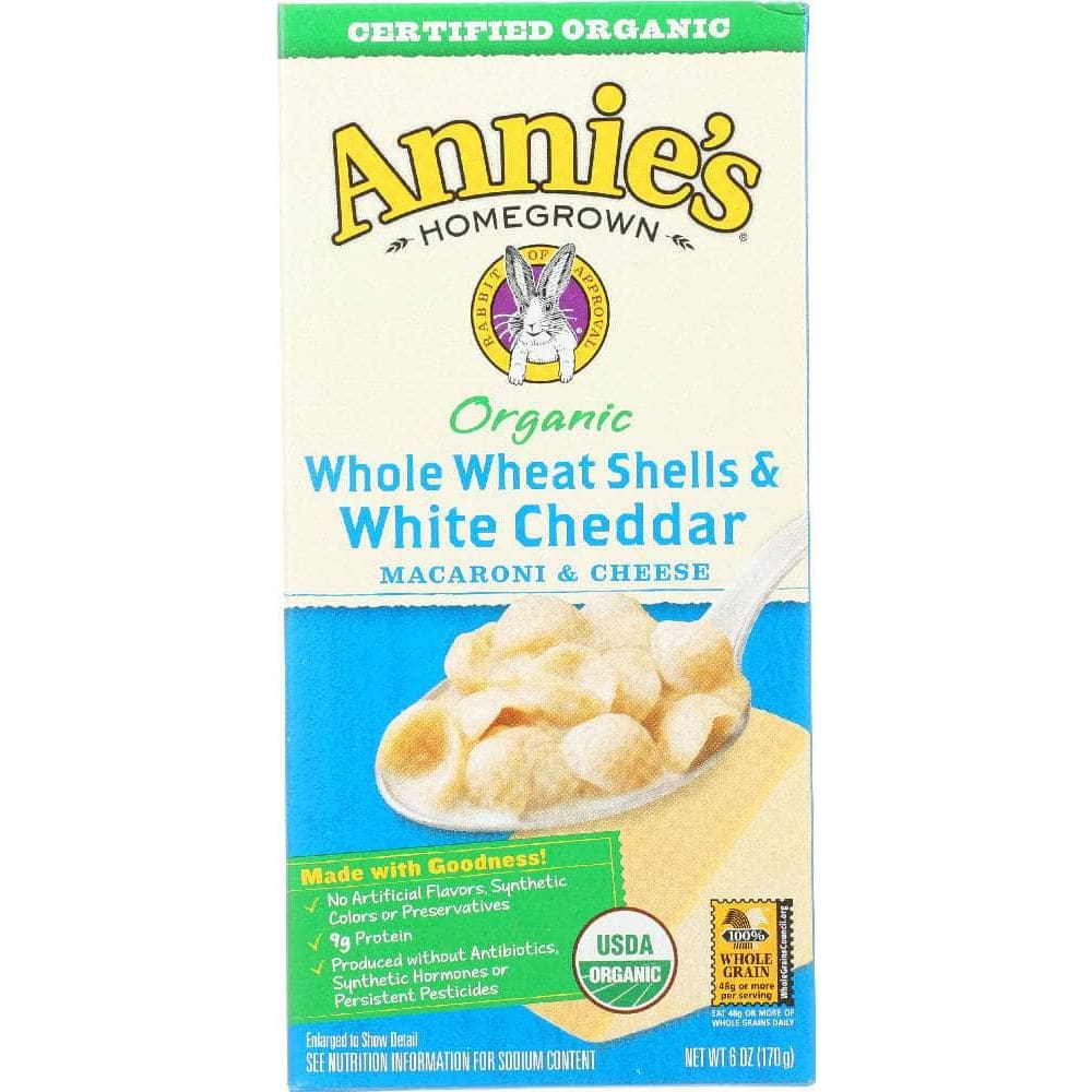 Annies Annie's Homegrown Organic Whole Wheat Shells and White Cheddar, 6 Oz