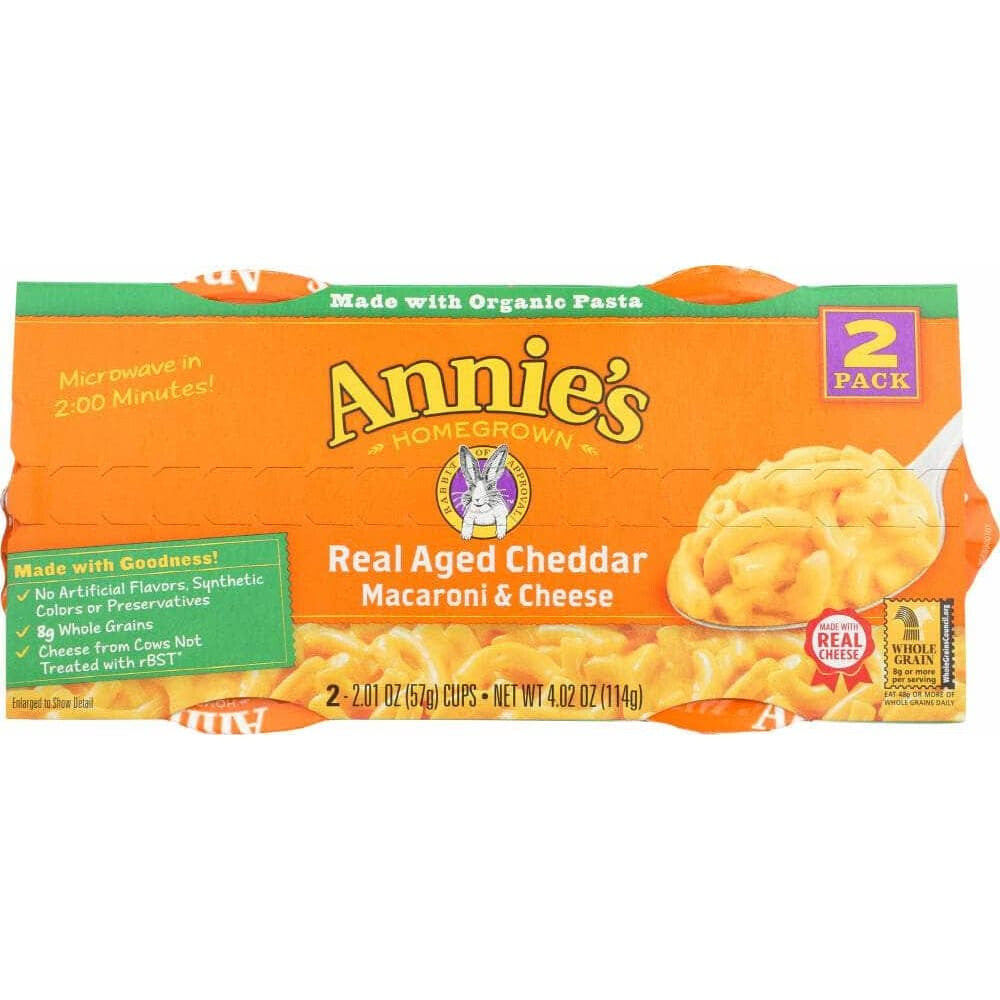 Annies Annie's Homegrown Real Aged Cheddar Microwavable Macaroni & Cheese Cup 2 Pack, 4.02 oz
