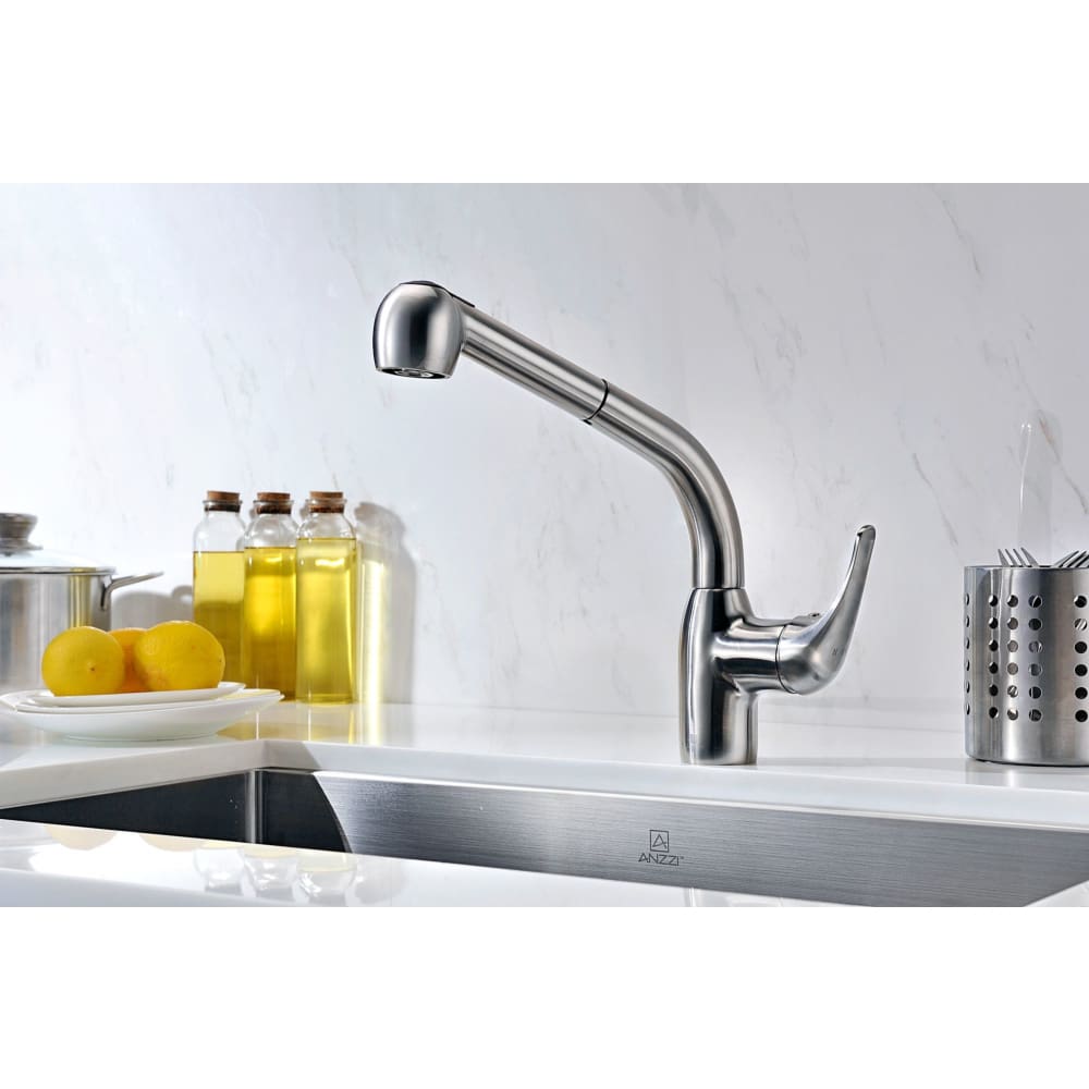 ANZZI Harbour Pull-Out Single-Handle Kitchen Faucet - Brushed Nickel - ANZZI