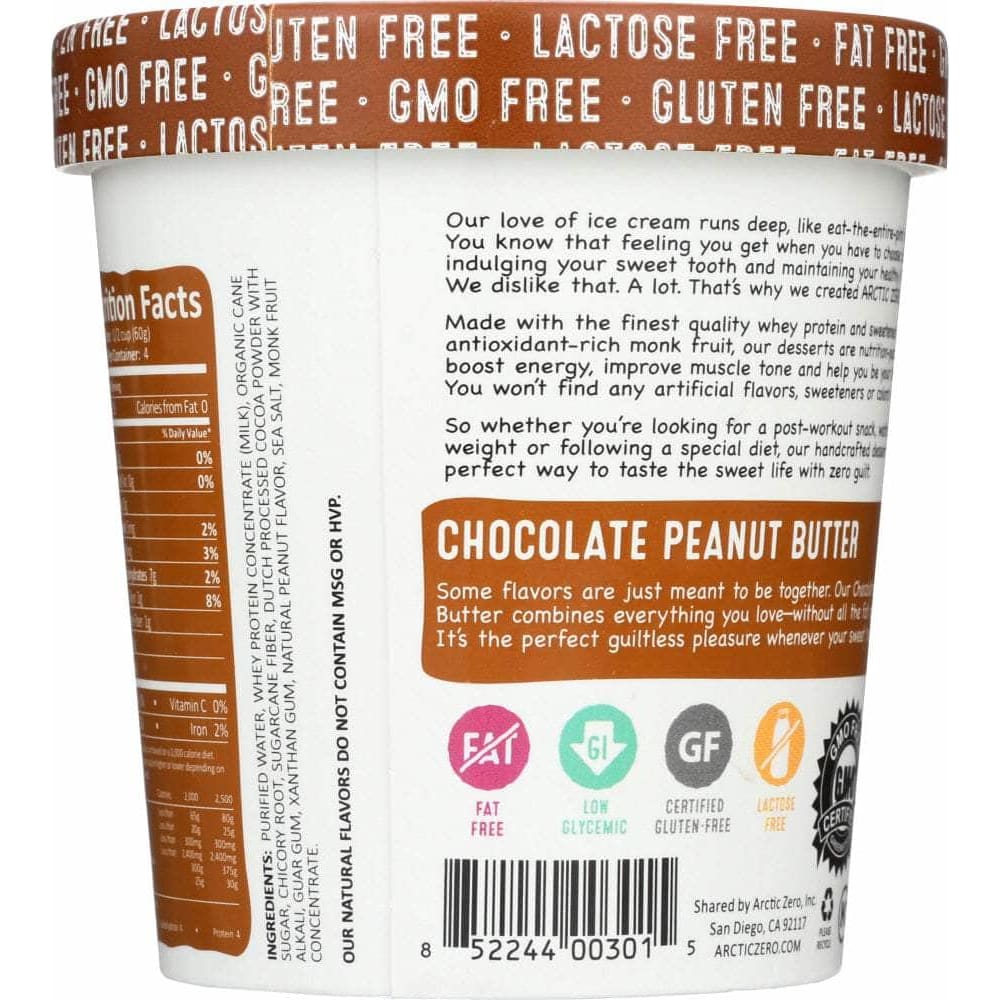 Arctic Zero Chocolate Peanut Butter Frozen Desserts, 16 Oz (Case of 4