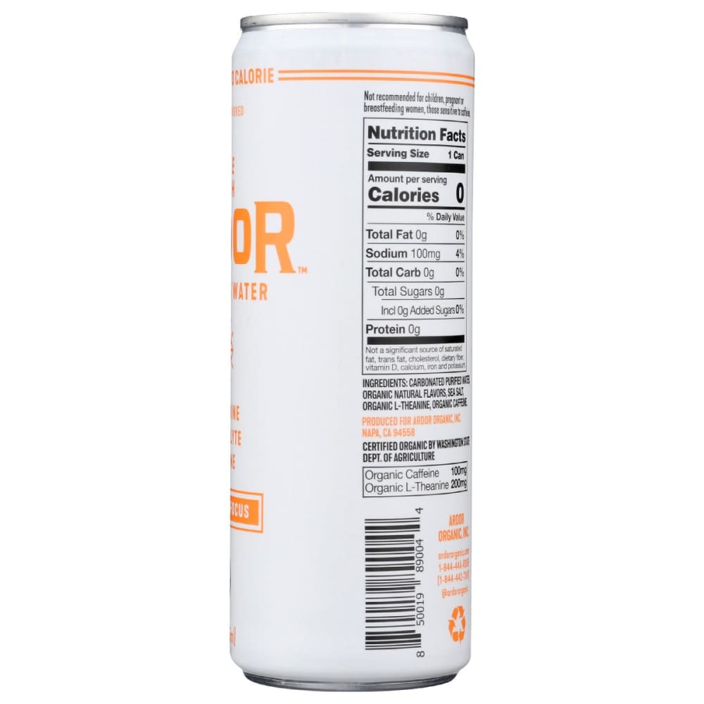 ARDOR ORGANIC INC: Water Sprkl White Peach 12 fo - Grocery > Beverages > Water > Sparkling Water - Ardor Organic Inc