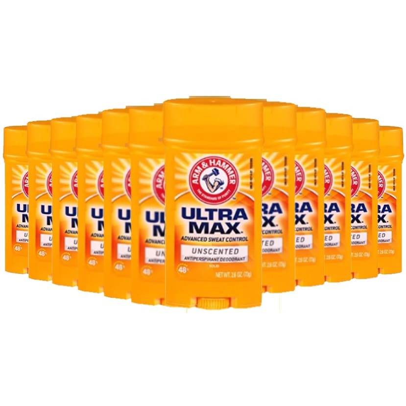 Arm & Hammer Deodorant UltraMax Invisible Solid Unscented 2.6 oz - 12 Pack - Deodorant & Anti-Perspirant - Arm & Hammer