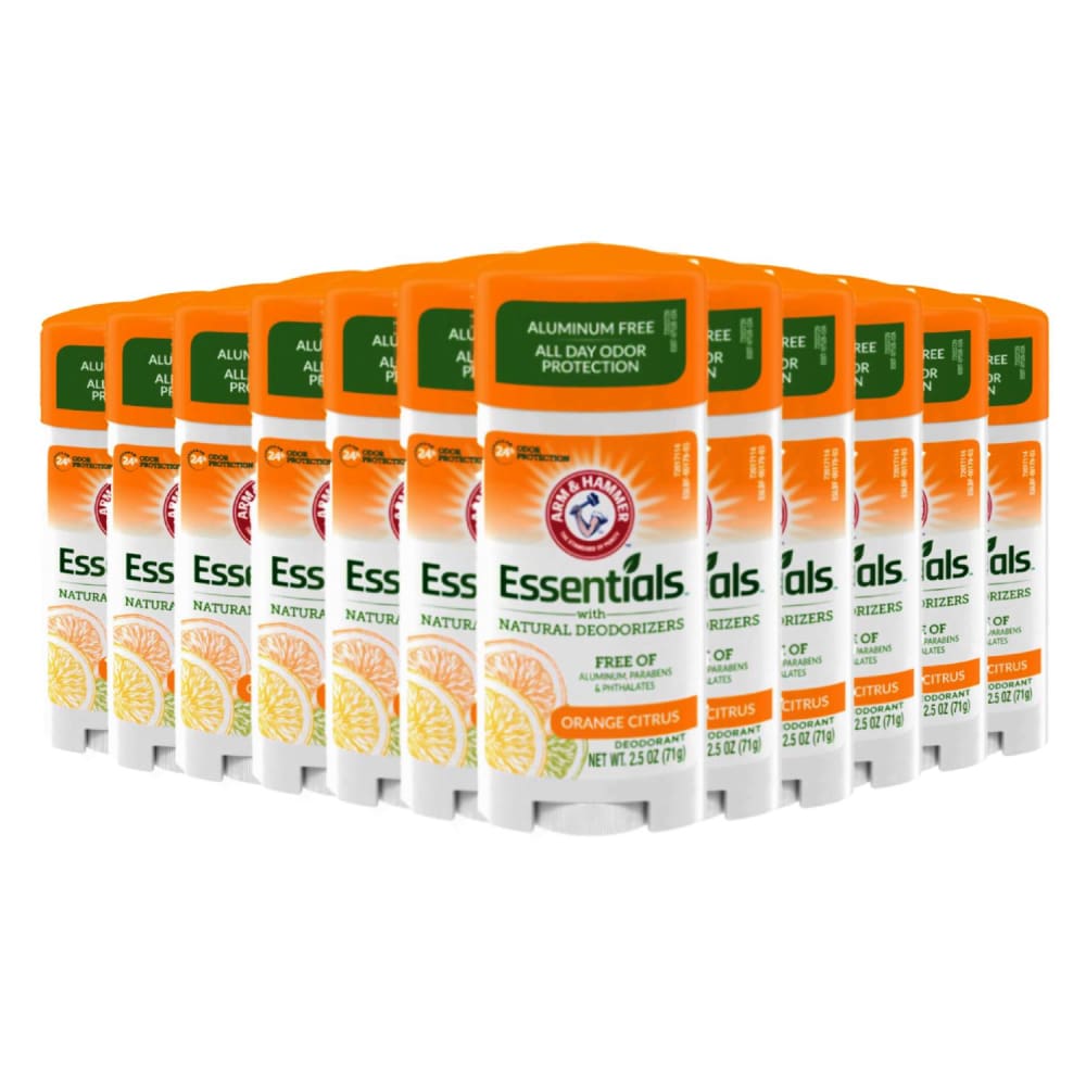 Arm & Hammer Essentials Natural Deodorant Orange Citrus- 2.5 oz - 12 Pack - Deodorant & Anti-Perspirant - Arm & Hammer
