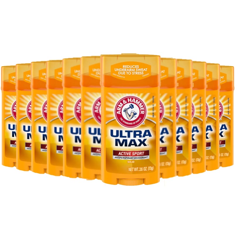 Arm & Hammer UltraMax Invisible Solid Active Sport 2.6 oz - 12 Pack - Deodorant & Anti-Perspirant - Arm & Hammer