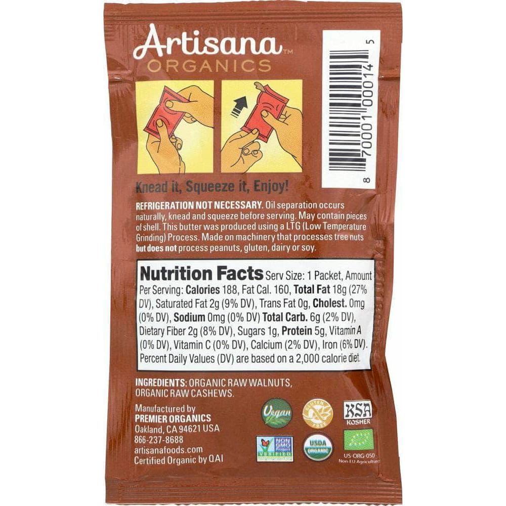 Artisana Artisana Raw Walnut Butter with Cashews Squeeze Pack Organic, 1.06 oz