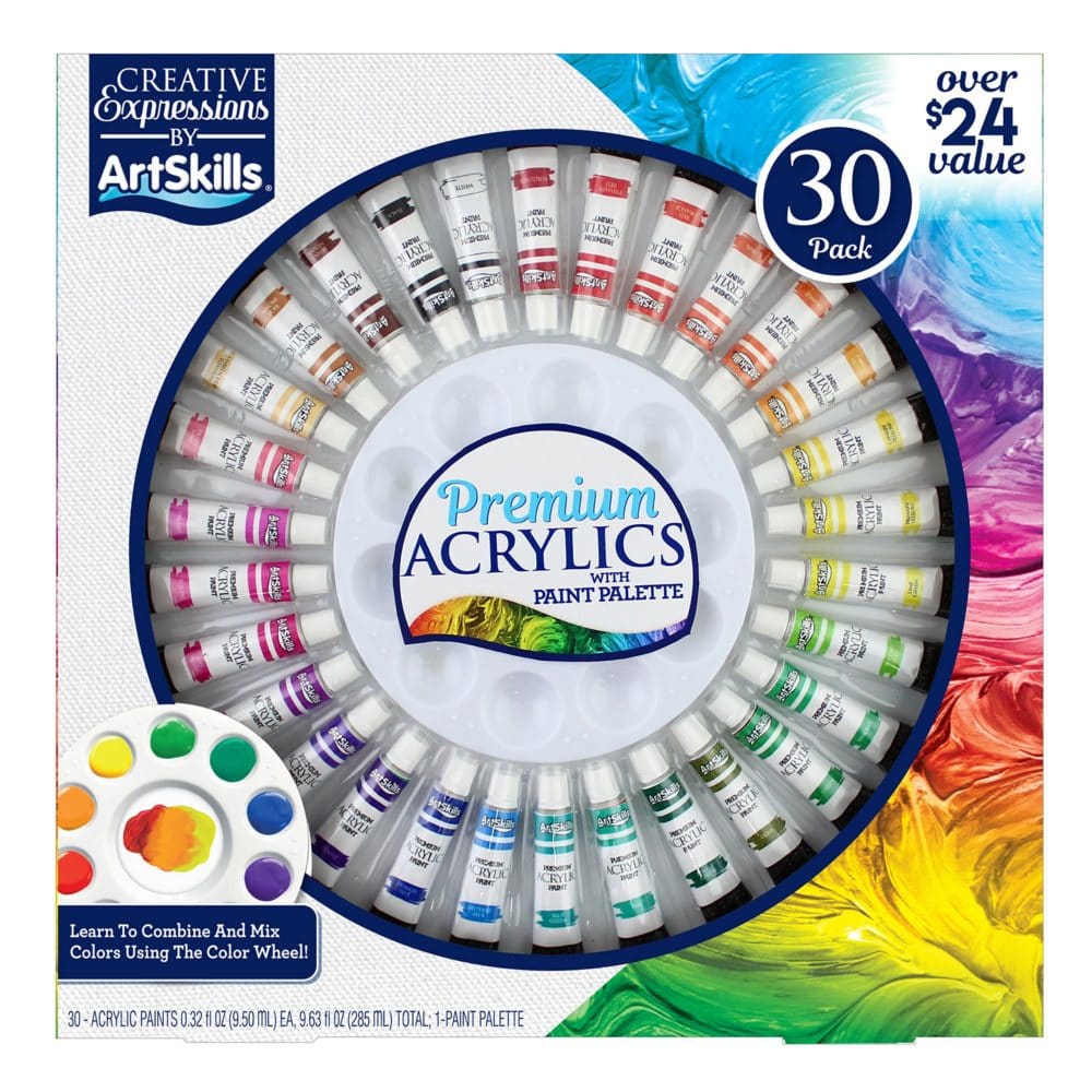 ArtSkills 30-Piece Premium Acrylic Paint Set with Paint Palette - Painting & Coloring - ArtSkills