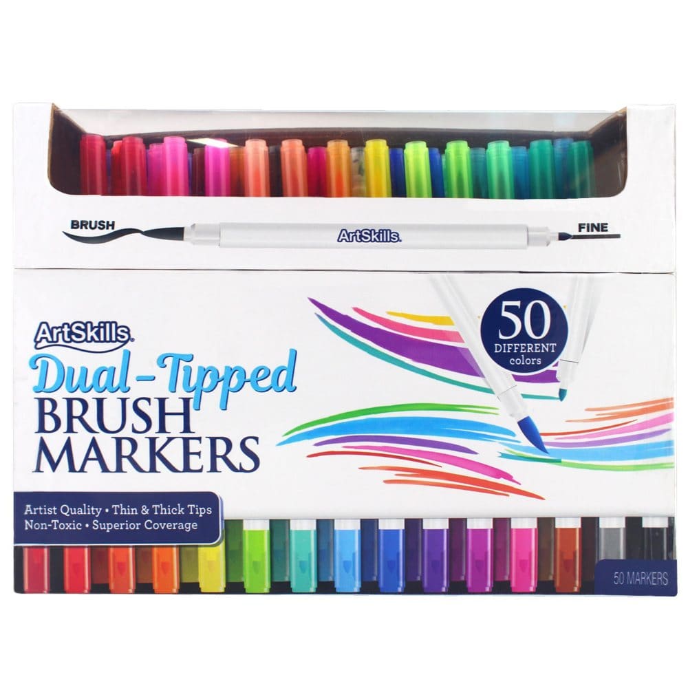 ArtSkills Premium Dual Tip Brush Marker Pen Set 50 Colors - Pens Pencils & Markers - ArtSkills