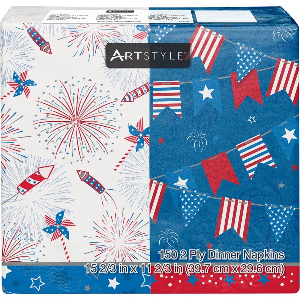 Artstyle 4th of July Fireworks Fun Dinner Napkins 8 x 4 (150 ct.) - Disposable Tableware - Artstyle