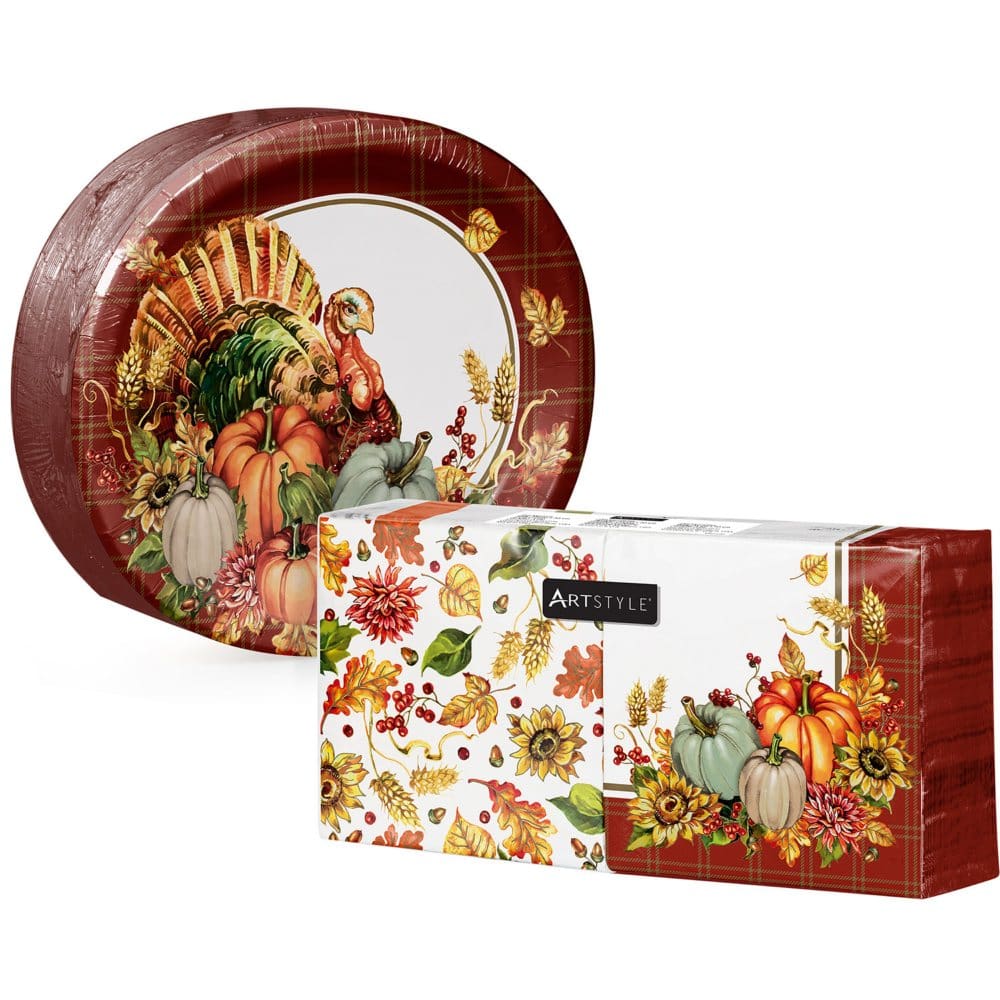 Artstyle Harvest of Plenty Oval Paper Plates and Napkins Kit (250 ct.) - Paper & Plastic - Artstyle