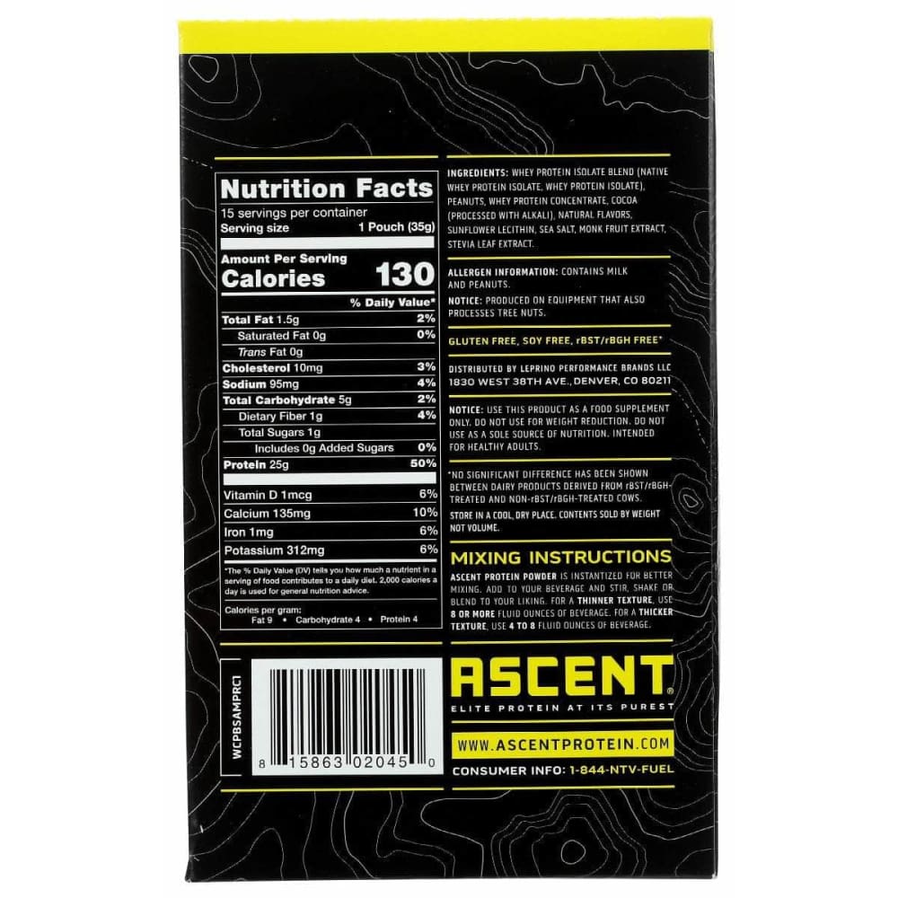 ASCENT Vitamins & Supplements > Protein Supplements & Meal Replacements ASCENT: Whey Prtn Chc Pb 15Pk, 6 oz