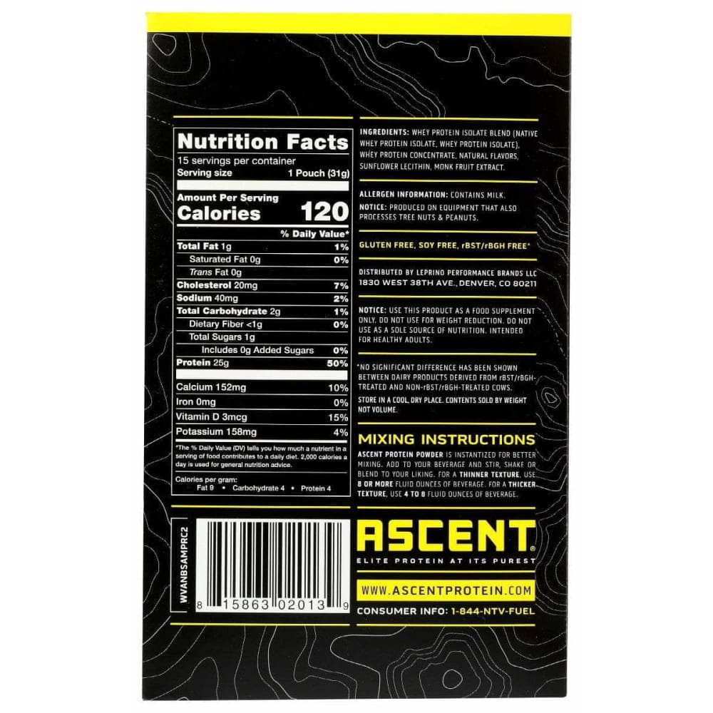 ASCENT Vitamins & Supplements > Protein Supplements & Meal Replacements ASCENT: Whey Prtn Vanilla Bean 15Pk, 6 oz
