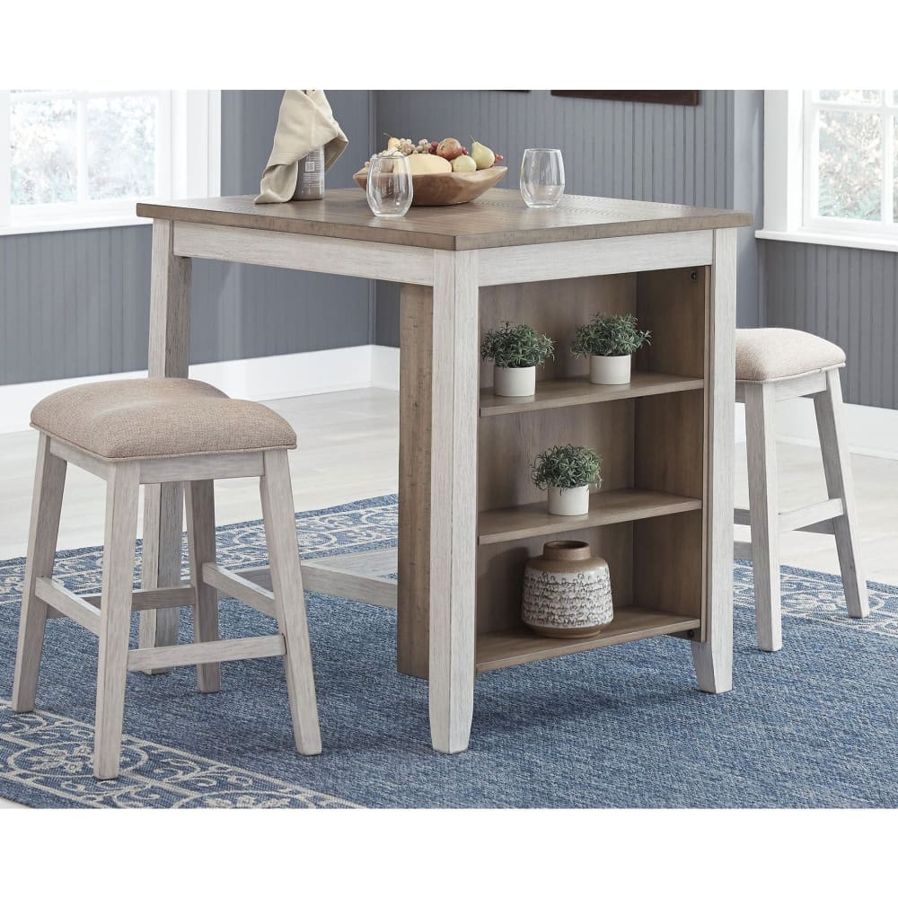 Ashley Ashley Furniture 3-Pc. Counter Table Set - Timeworn White Finish - Home/Furniture/Kitchen & Dining Room Furniture/Dining Room Sets/ -