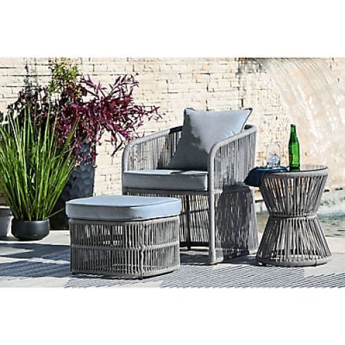 Ashley Furniture Coast Island Chair Cushioned Ottoman and Table 3 pc. - Home/Patio & Outdoor Living/Patio Furniture/Conversation Sets/ -