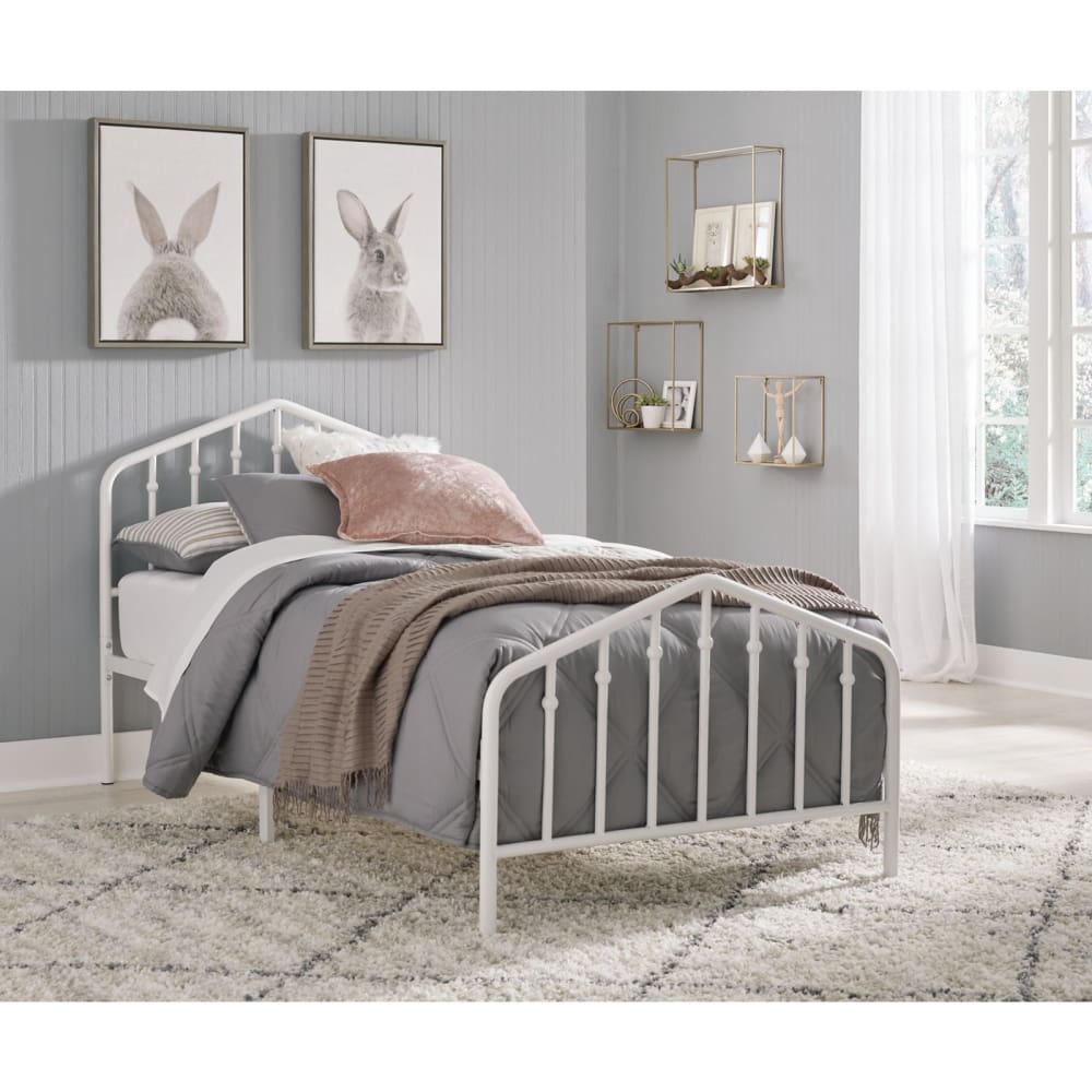 Ashley Furniture Ashley Furniture Twin Metal Headboard Footboard and Rails Bed - White - Home/Furniture/Kids’ Furniture/Kids’ Bedrooms/ -