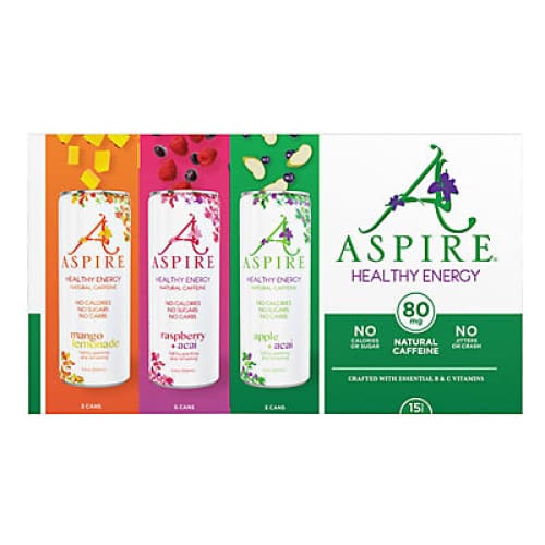 Aspire Healthy Energy Drinks Variety Pack 15 pk./12 oz. - Home/Grocery/Beverages/Sports & Energy Drinks/ - Aspire