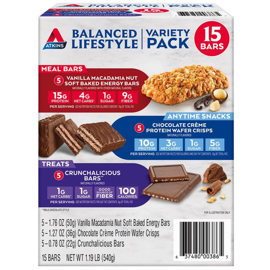 Atkins Balanced Lifestyle Variety Pack Meal Bars + Snack Bars + Endulge Treats (15 ct.) - Protein Bars & Diet Snacks - ShelHealth