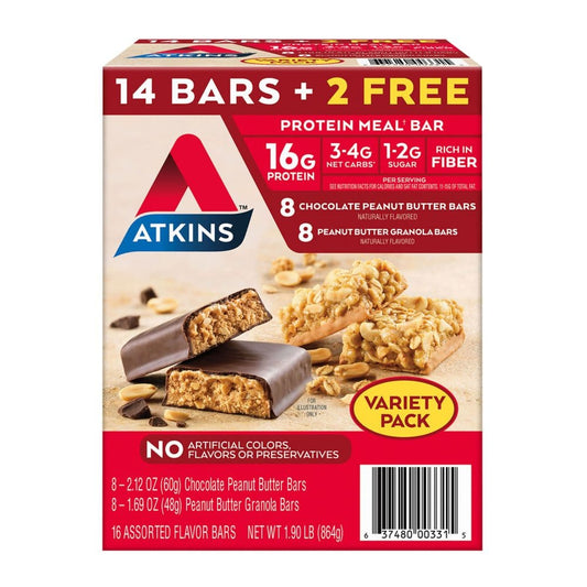 Atkins Chocolate Peanut Butter Meal Bars and Peanut Butter Granola Meal Bars Variety Pack (16 ct.) - Instant Savings - Atkins