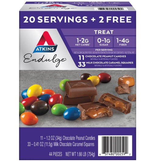 Atkins Endulge Variety Pack Peanut Candies and Milk Chocolate Caramel Squares (44 ct.) - Instant Savings - Atkins