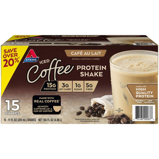 Atkins Gluten Free Protein-Rich Shake CafÃ© Au Lait Keto Friendly (15 pk.) - Protein & Fitness - Atkins