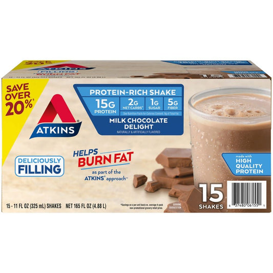 Atkins Gluten Free Protein-Rich Shake Milk Chocolate Keto-Friendly (15 pk.) - Atkins Shakes - ShelHealth