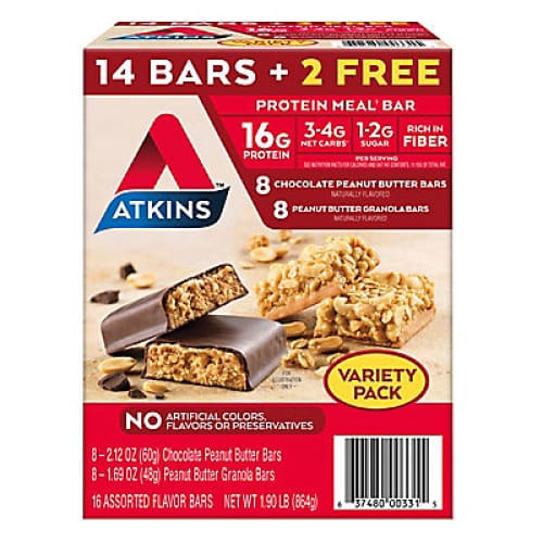 Atkins Meal Bar Variety Pack 16 ct. - Home/Grocery/Weight Loss & Nutrition/Protein Bars & Snacks/ - Atkins