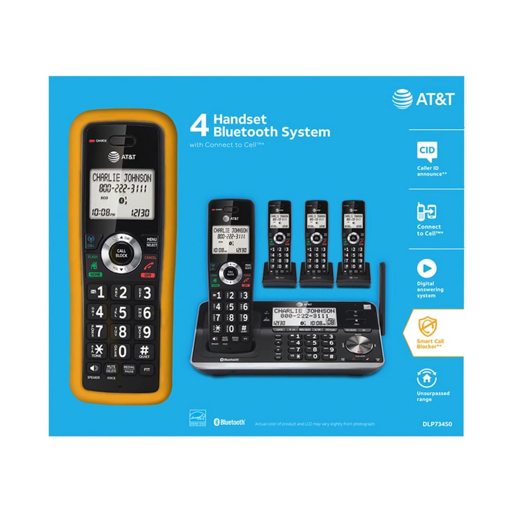 AT&T 4-Handset Cordless Phone with Unsurpassed Range with Bluetooth Connect to Cell and Smart Call Blocker and Answering System - AT&T