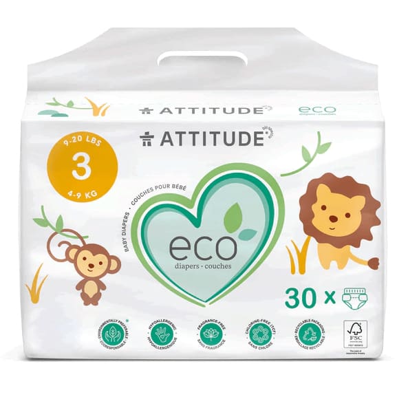 ATTITUDE Baby > Baby Diapers & Diaper Care ATTITUDE: Biodegradable Baby Diapers Size 3, 30 un