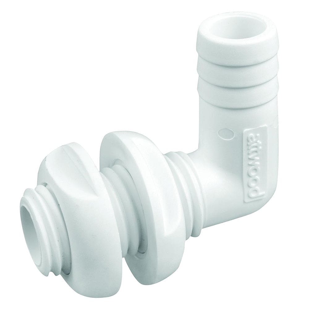 Attwood White Plastic 90 Degree Thru-Hull Connector - 3/ 4 Inner Diameter (Pack of 4) - Marine Plumbing & Ventilation | Thru-Hull Fittings -